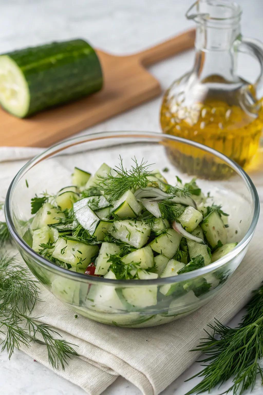 A light and crisp cucumber and dill salad.