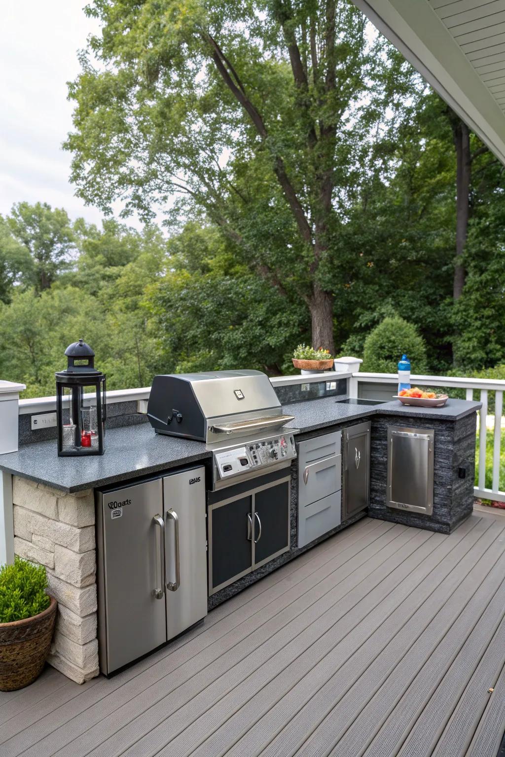 An outdoor kitchen on the deck, ideal for alfresco dining and entertaining.