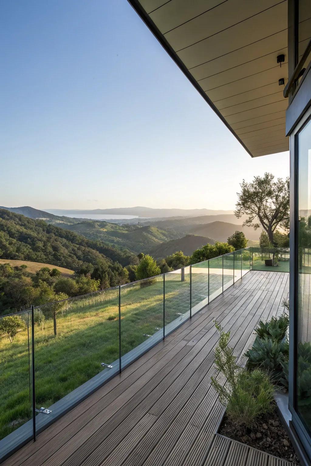 Glass railings amplify the vista, fashioning a seamless connection with nature.