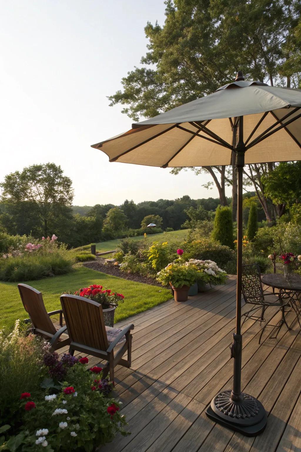 Heavy-duty umbrellas offer classic style and wind resistance.