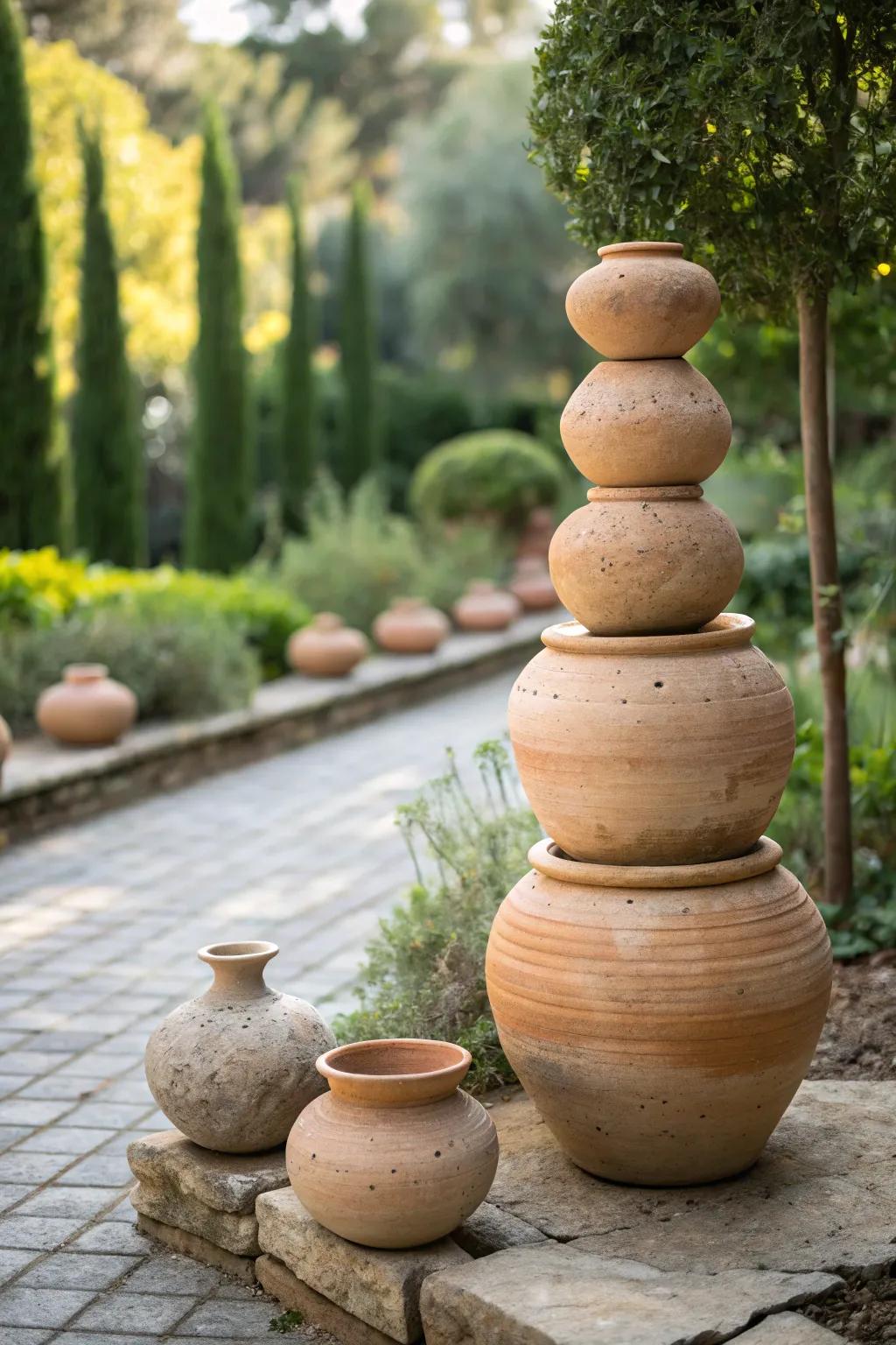 Elevate your garden with the timeless beauty of handcrafted clay pot sculptures.