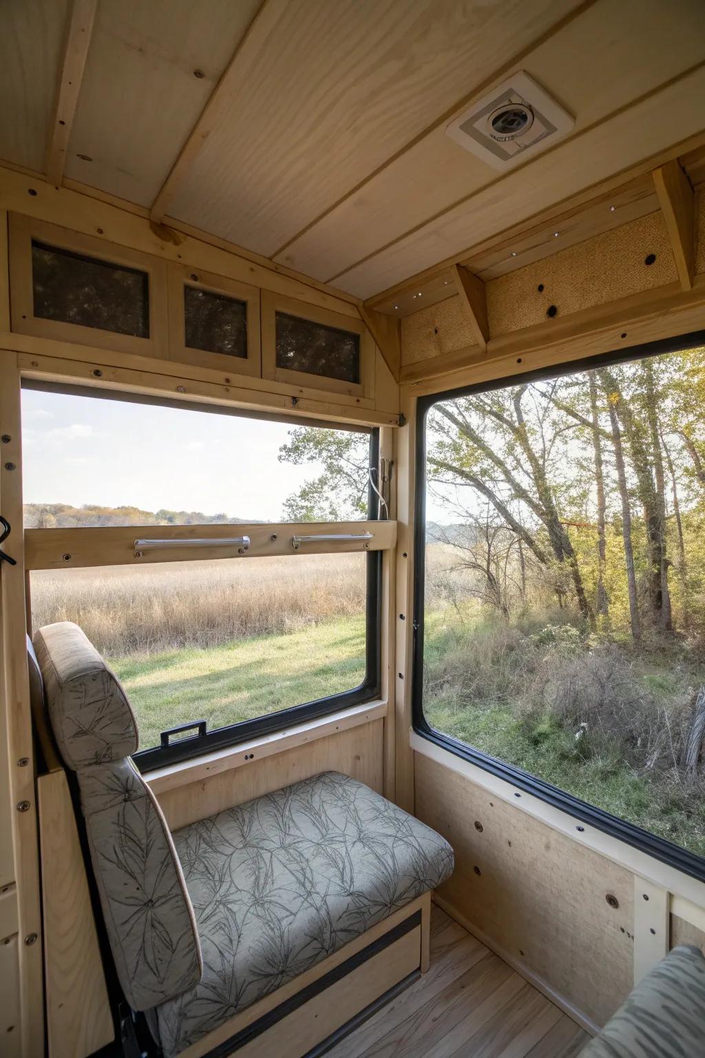 Sliding windows allow for quiet and effortless access to the outdoors.