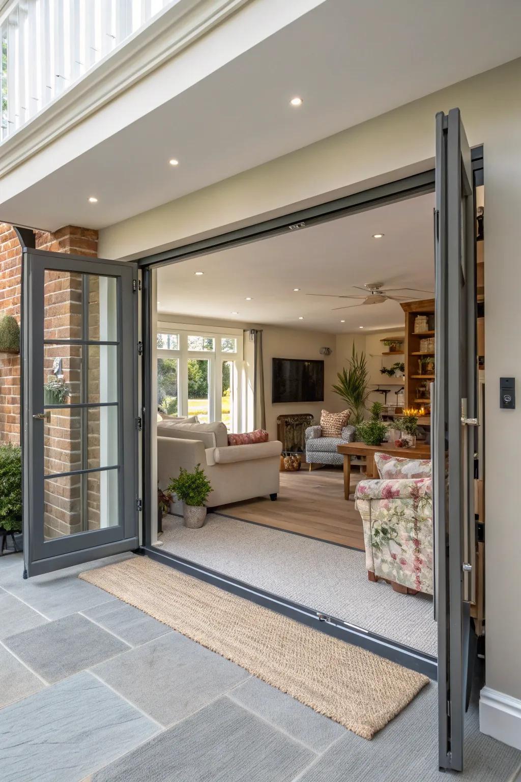Folding doors offer flexibility in space utilization.