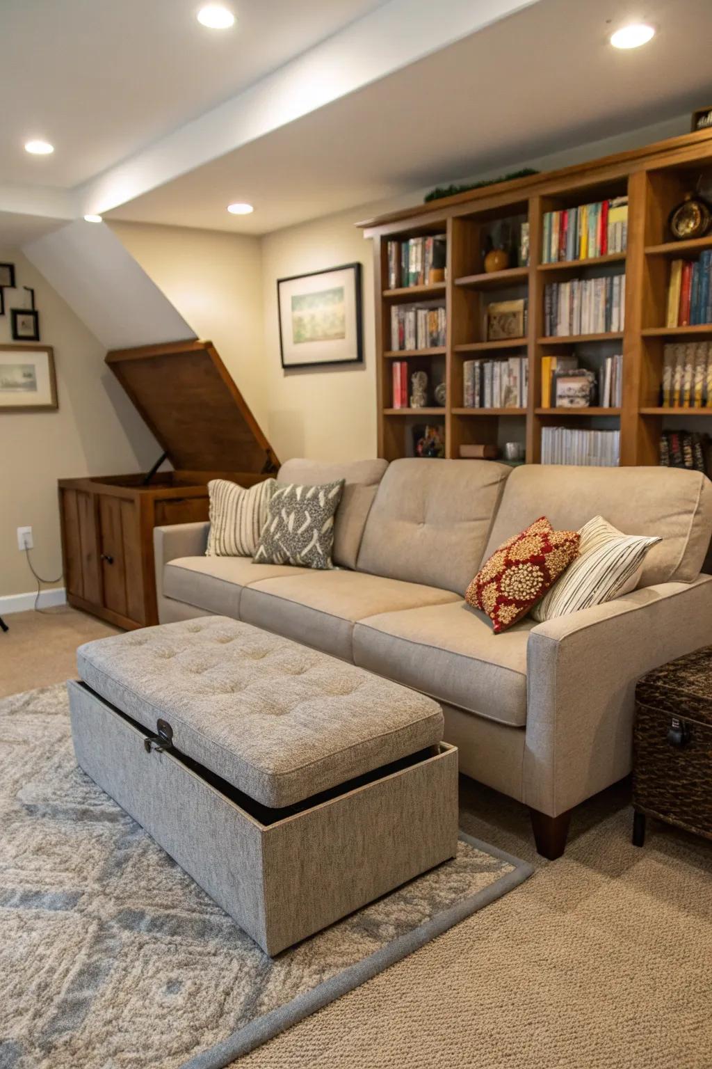 Multifunctional furniture maximizes utility.