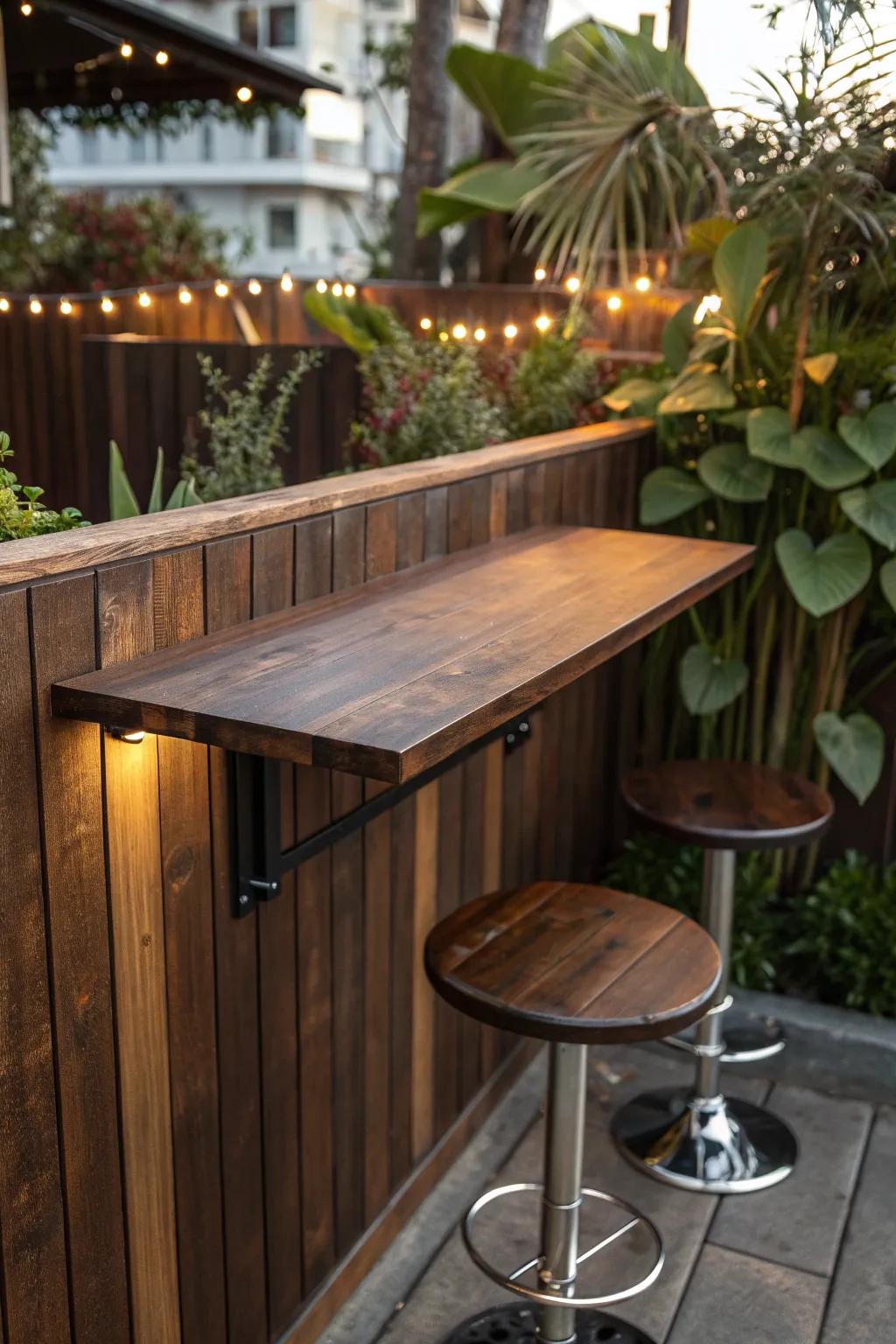 Transform your patio with this stylish fold-down bar table—perfect for effortless hosting in small spaces.