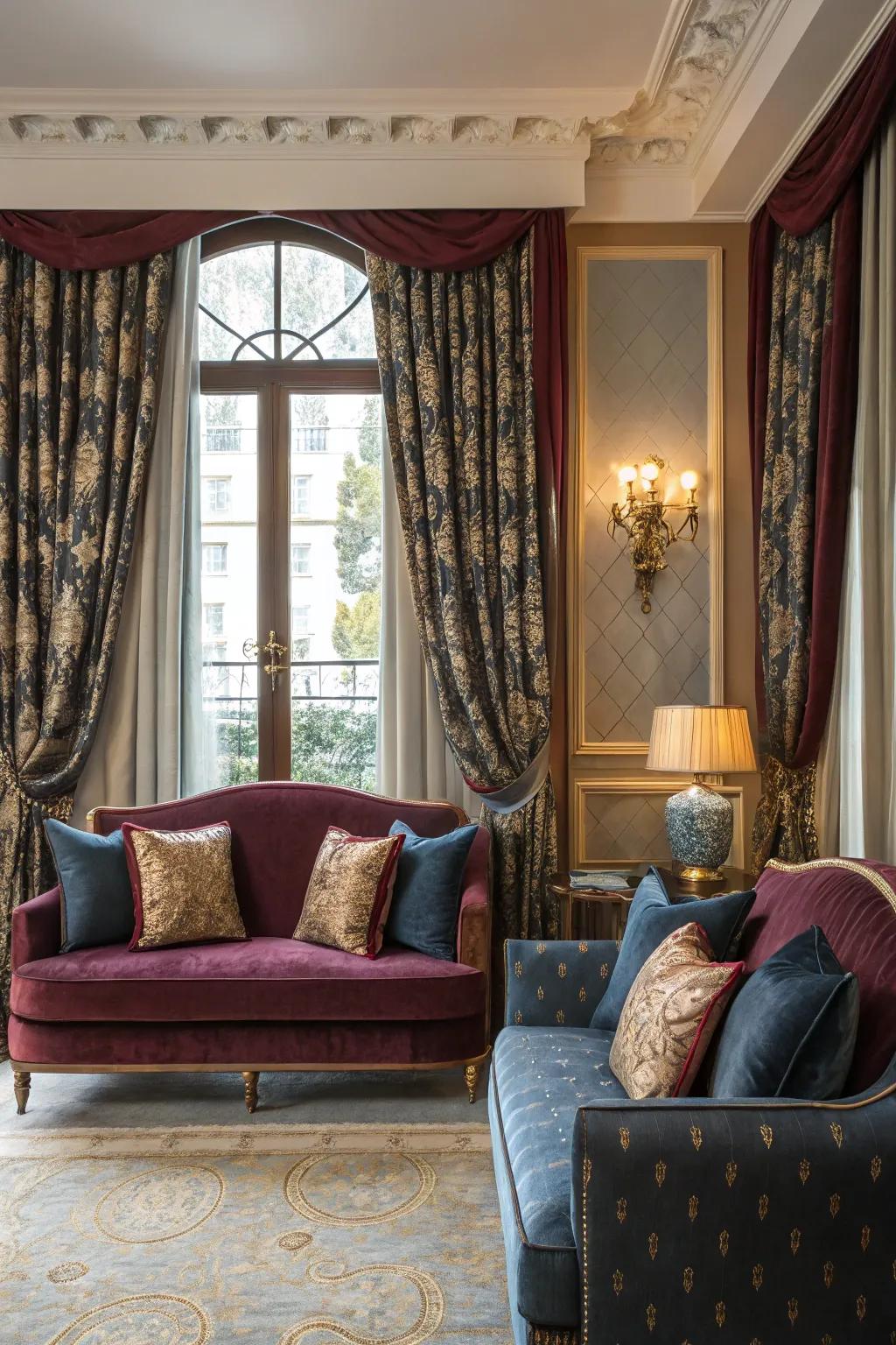 Plush fabrics and designs introduce a deluxe detail to the room.