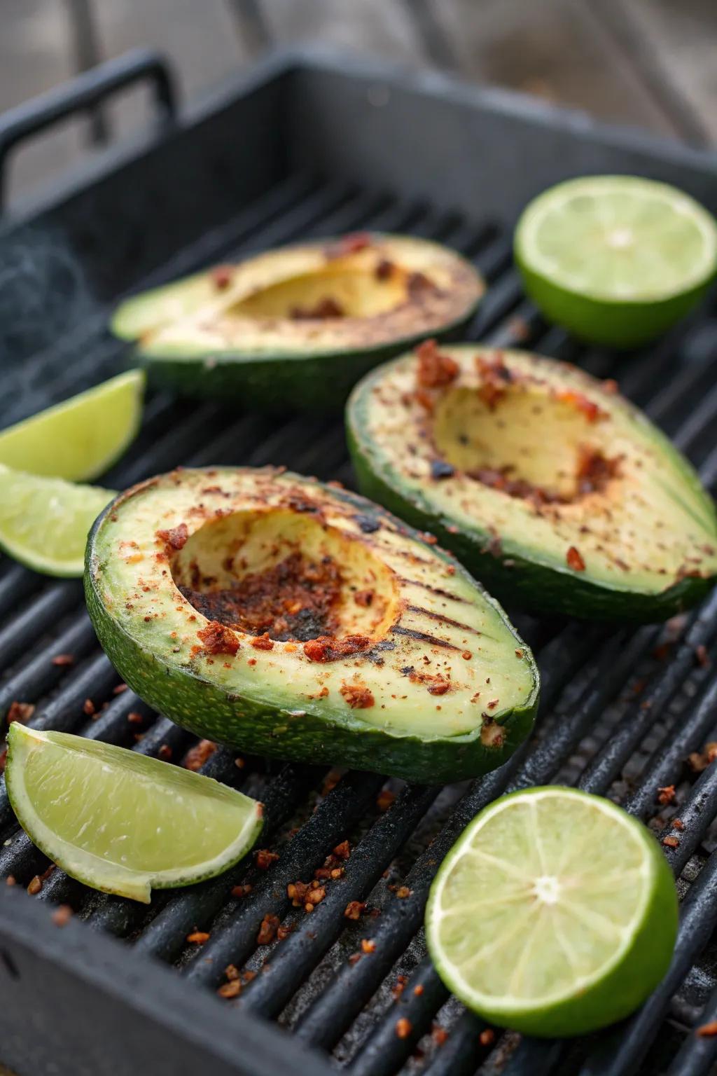 Creamy grilled avocados with a spicy kick.