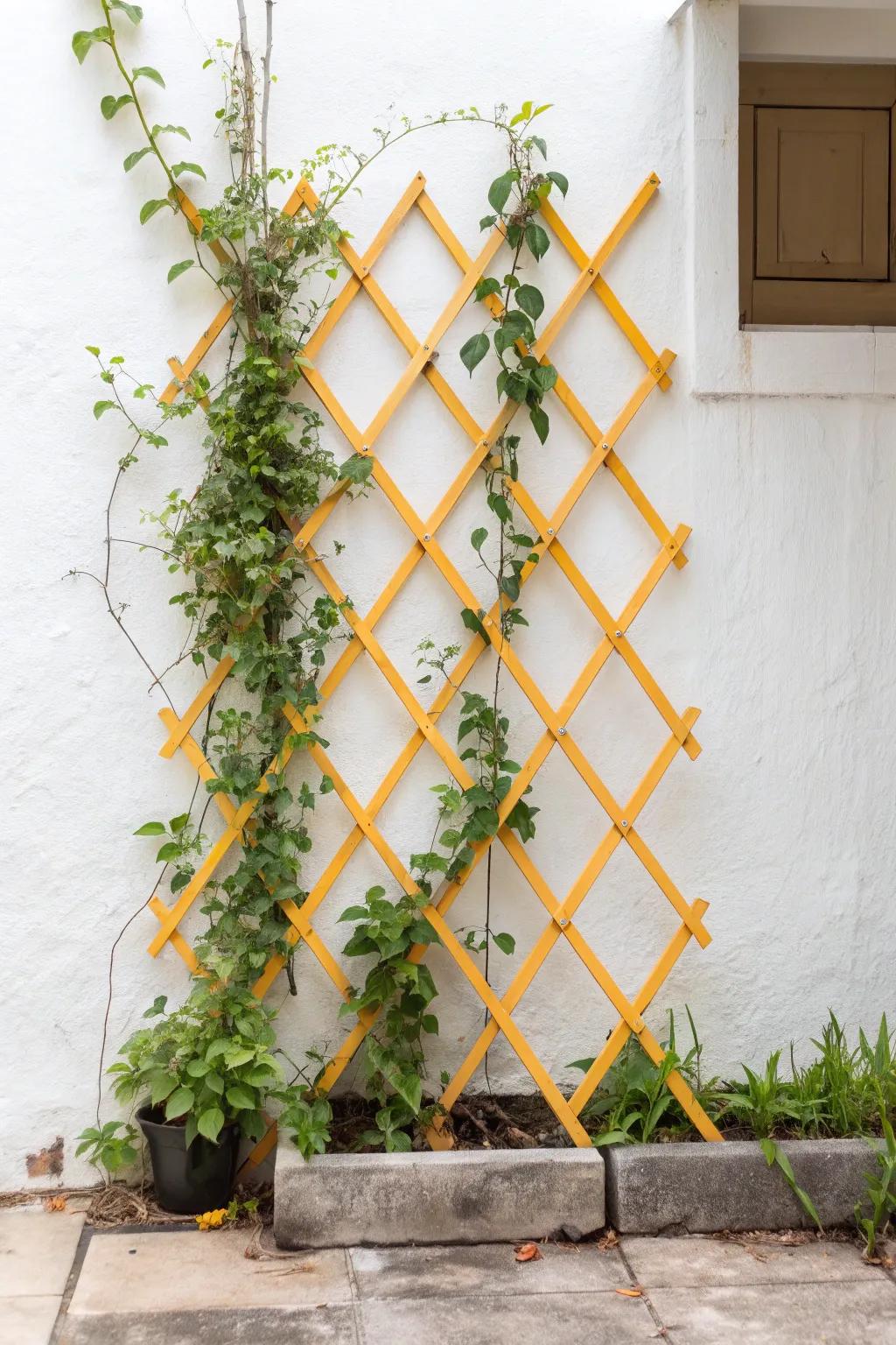 Transform your space with a stunning criss-cross wall trellis—where simplicity meets vibrant beauty.