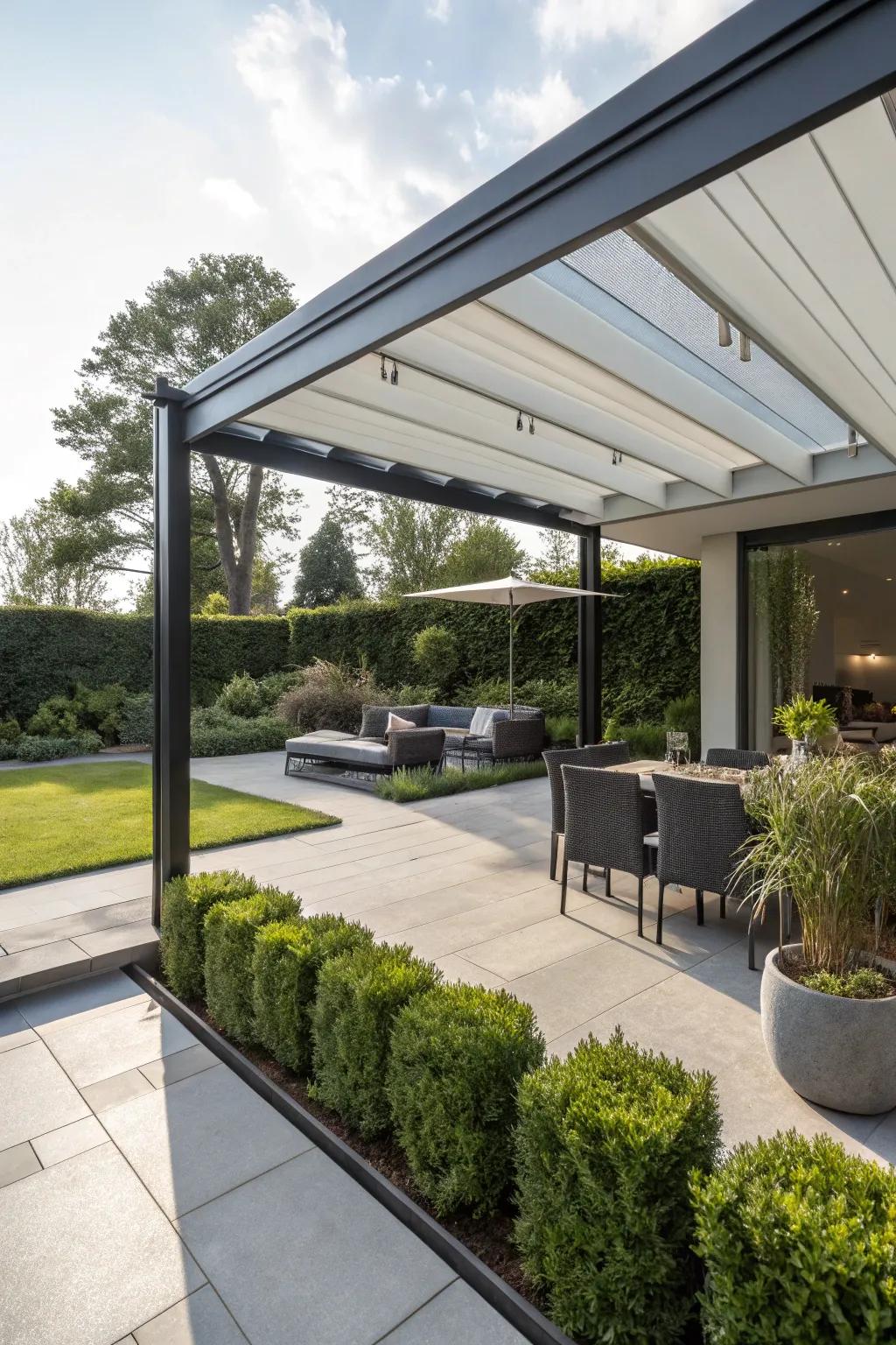 Dynamic retractable roofs for sun and shade