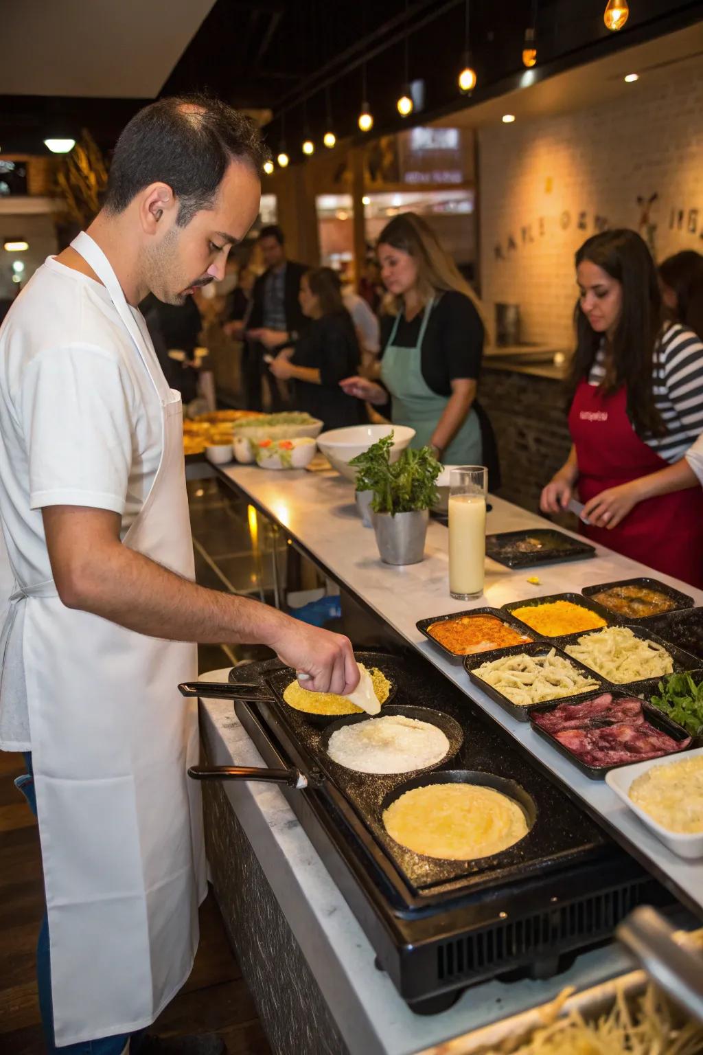 A participatory omelet station that captivates attendees and accommodates varied tastes.