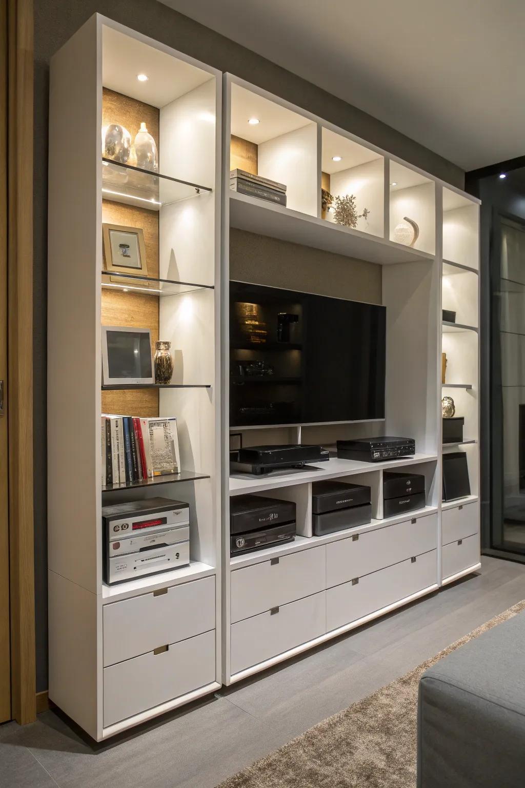 An entertainment center providing practical storing results.