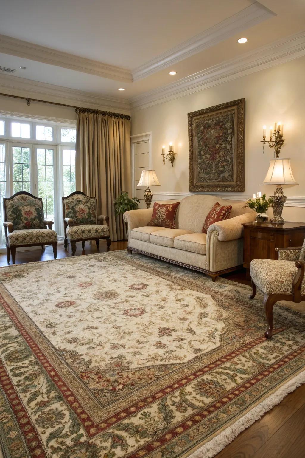 Vintage carpets bring timeless elegance and intricate patterns.