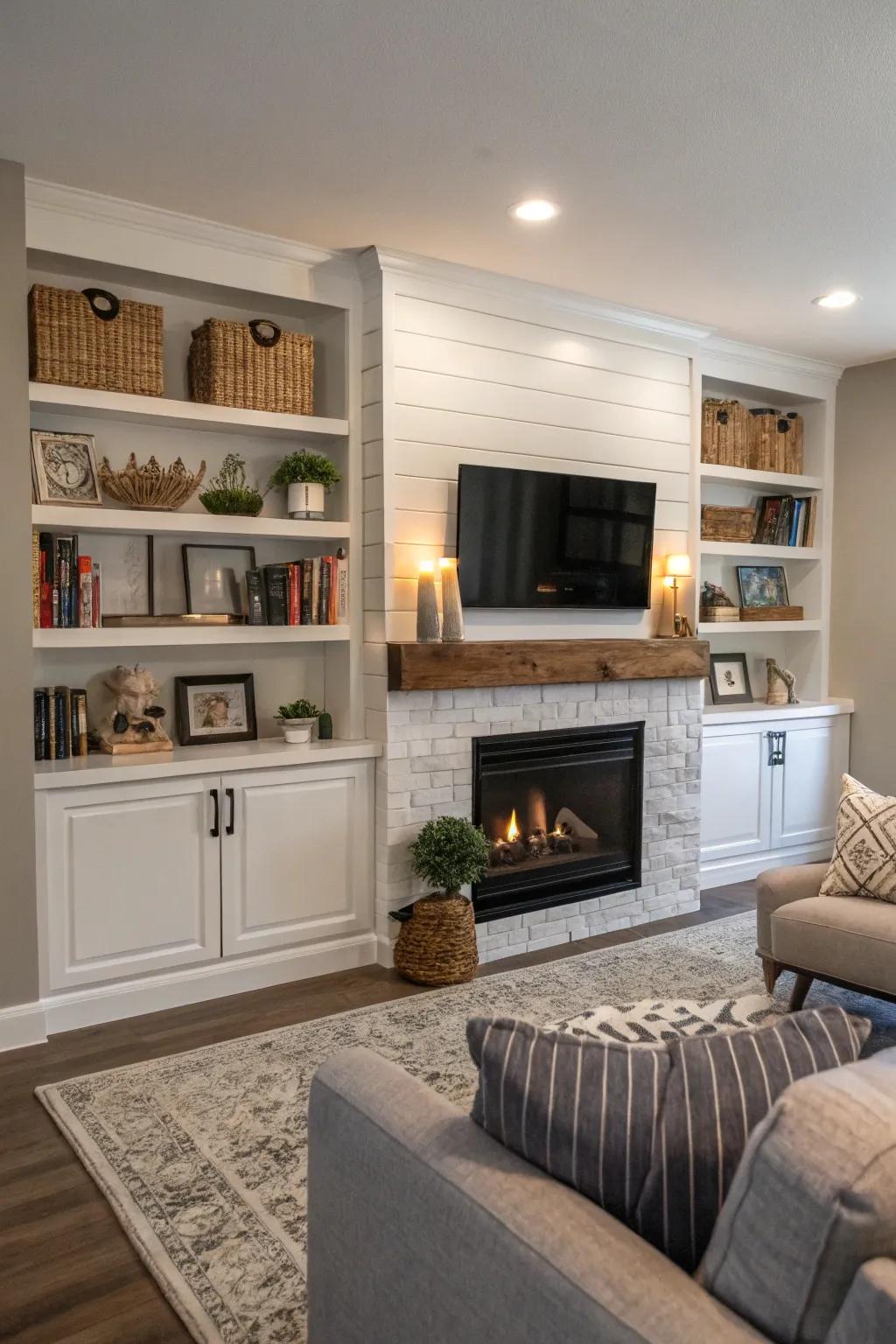 Integrated shelving enhances both utility and style.