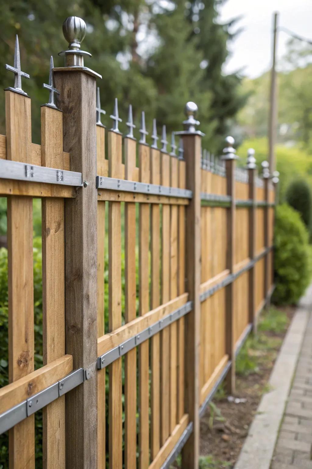 Mixing materials creates an eye-catching and unique fence.