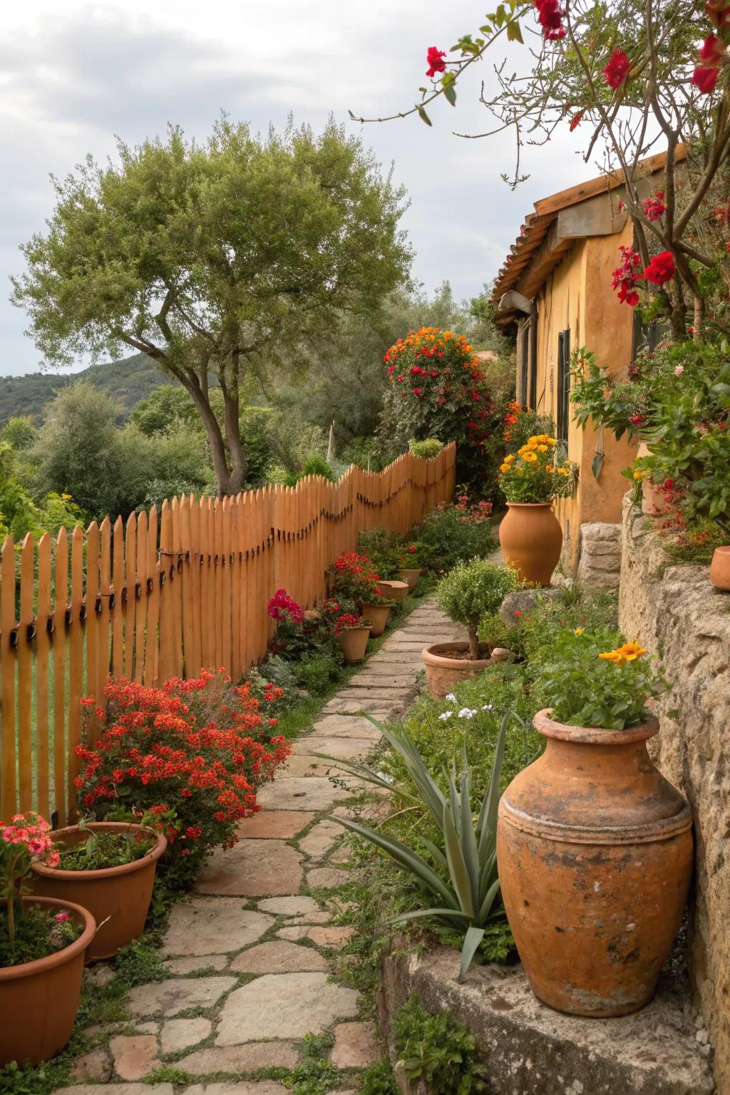 Terracotta fences bring a warm, rustic charm to outdoor areas.