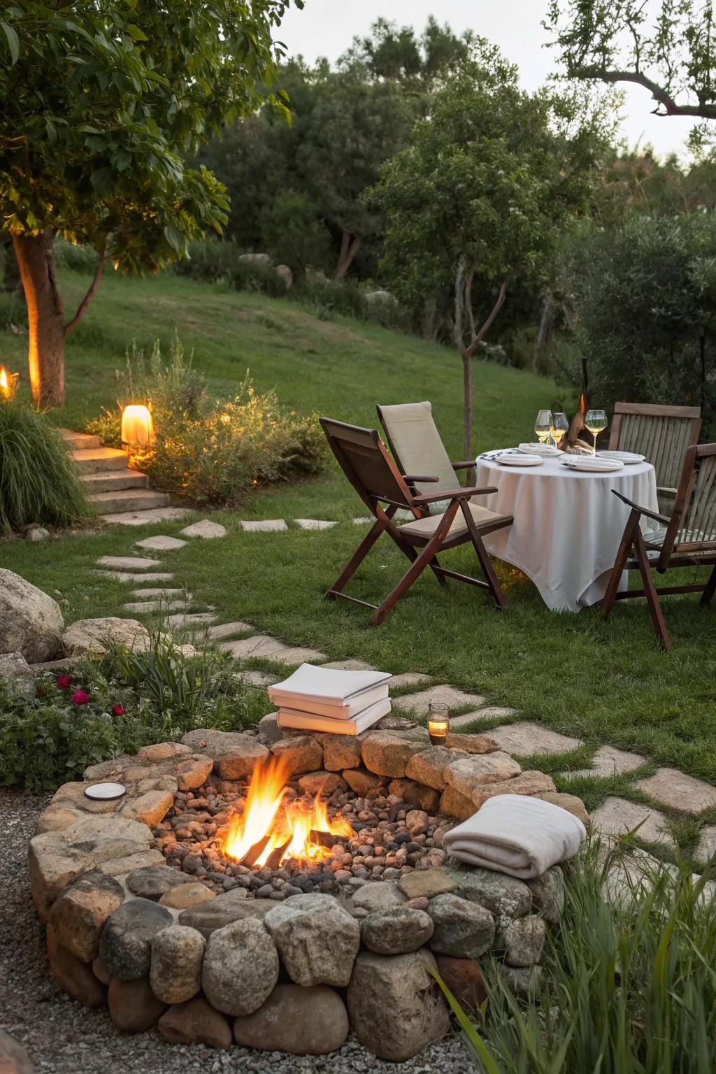 Combine dining and lounging for versatile fire pit enjoyment.