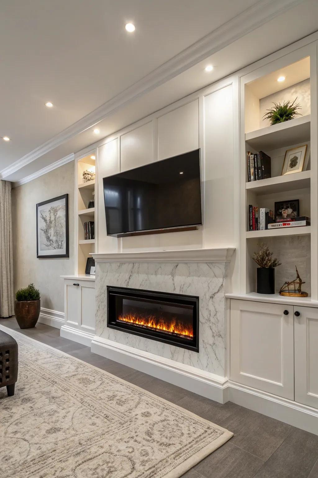 LED wall-mounted fireplaces add a modern twist.