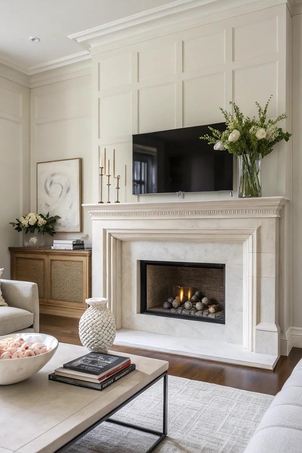 Minimalist decor can create a serene and uncluttered mantel.