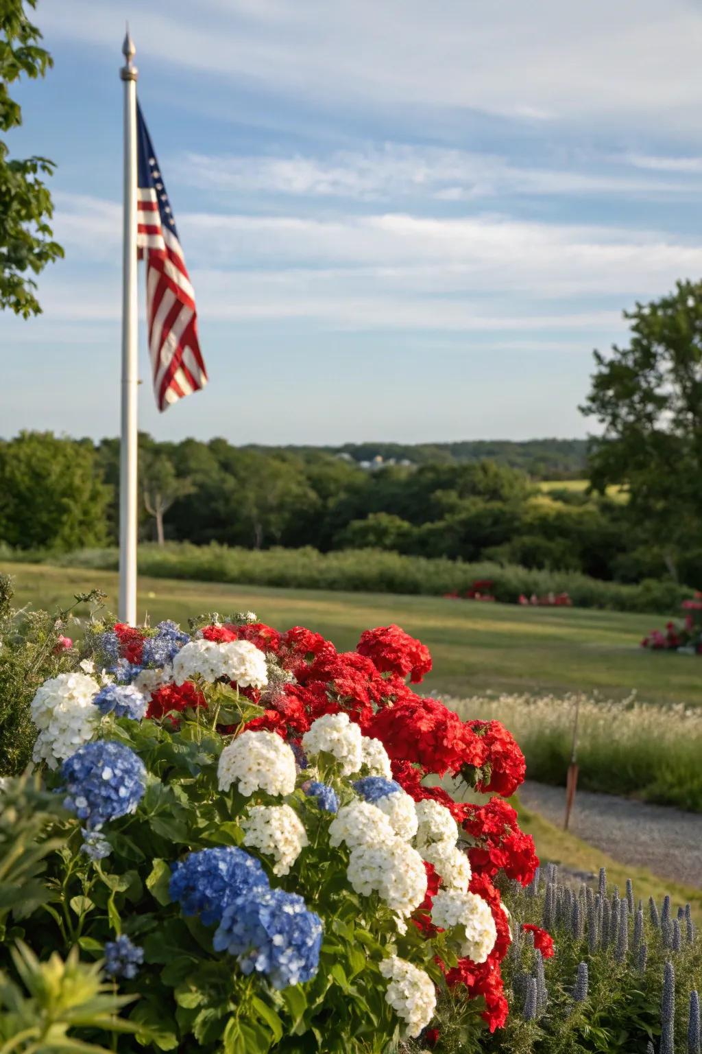 Coordinated colors around a flagpole create a harmonious visual.