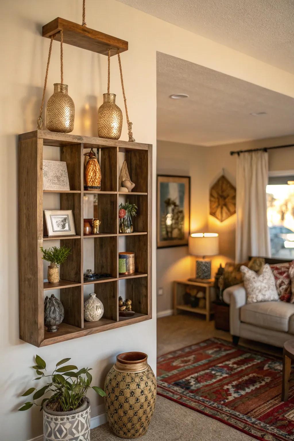 Floating storage box adding a unique touch to the decor