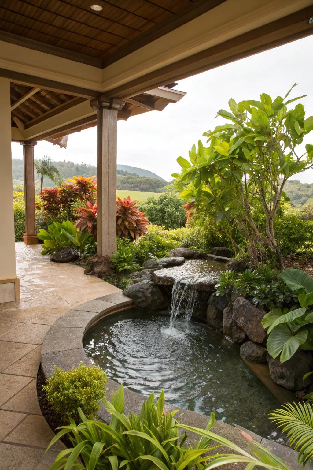 Add a touch of tranquility with a charming water feature.