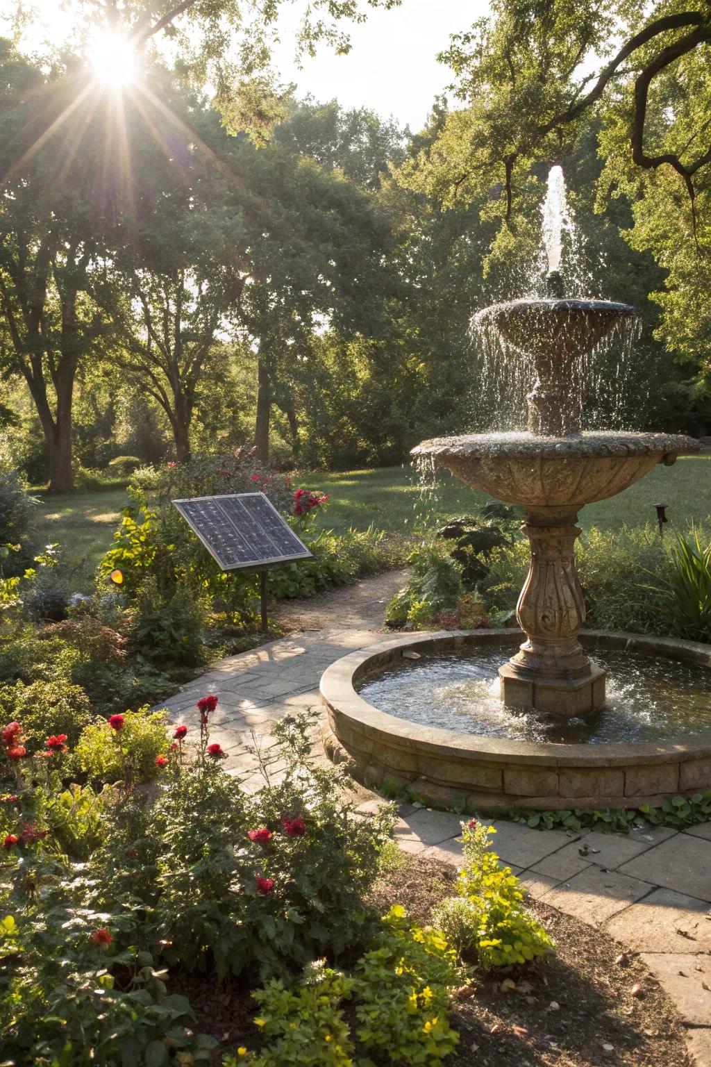 Sustainable and stylish: a solar-powered fountain.