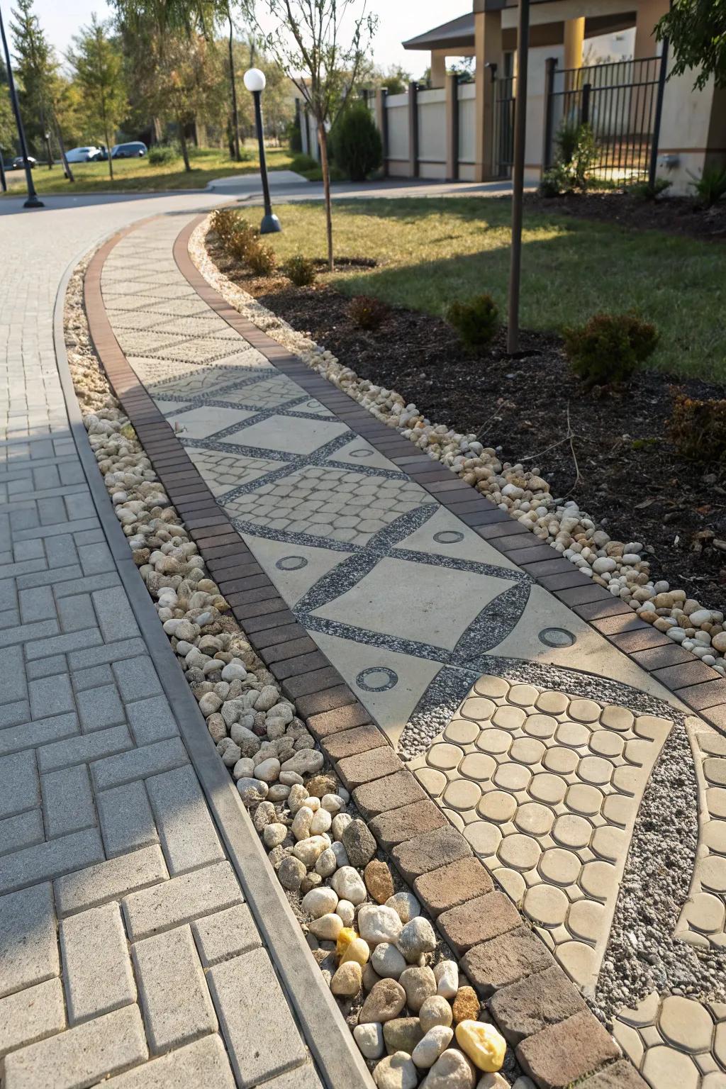 Pebble inlays conjure an unforgettable divergence in paver routes.