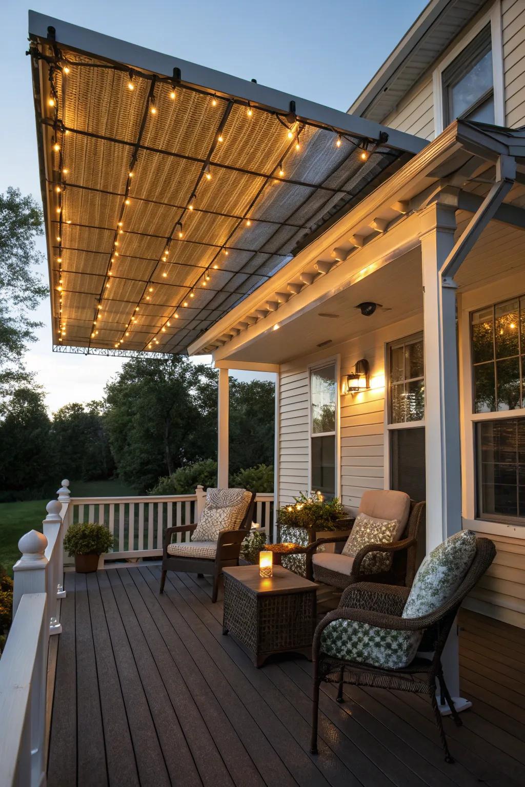 Sun-powered awnings brighten your porch sustainably.