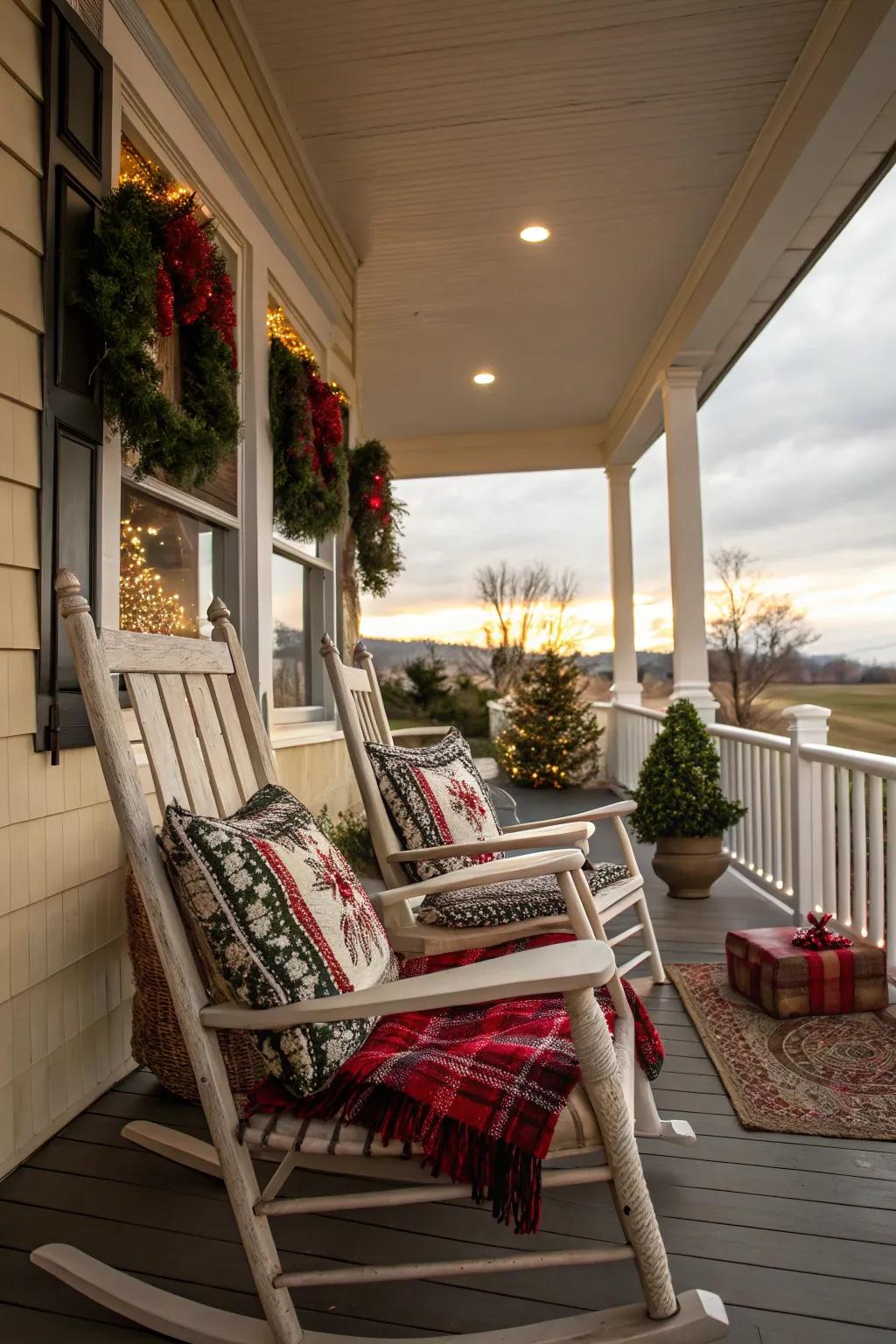 Swaying seats proffer a snug position to relish the holiday vista.