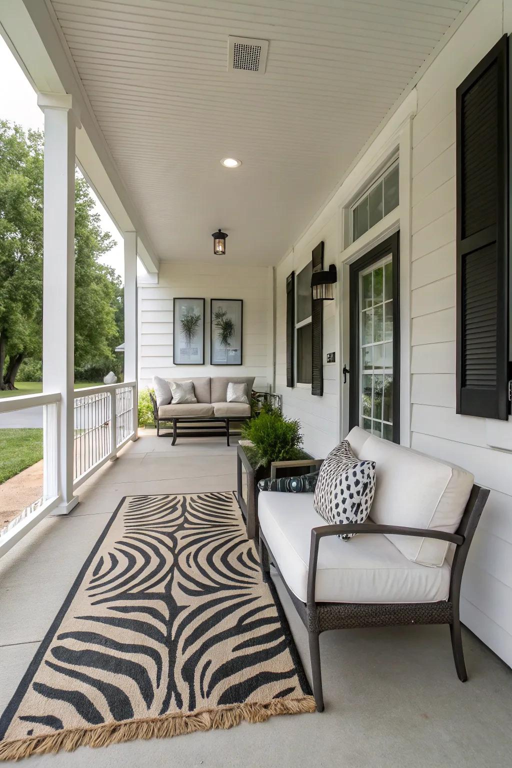 Wildlife designs add a playful element to porch decoration.