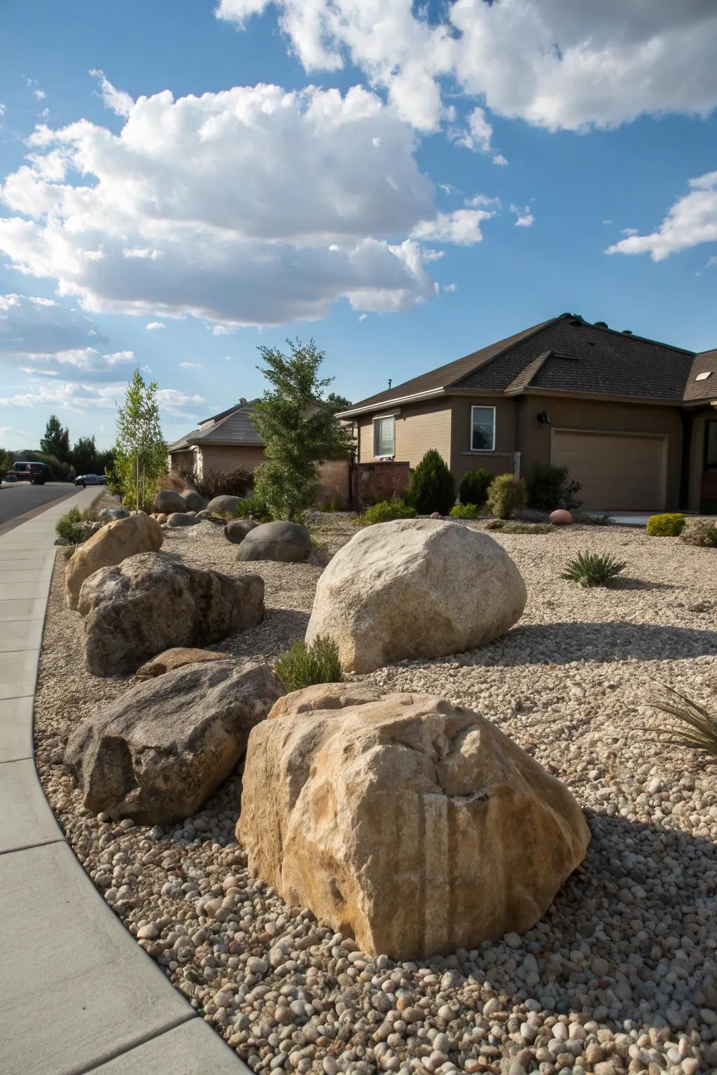 Large boulders among gravel create dramatic focal points.