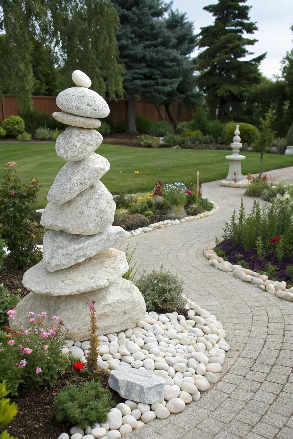 Rock sculptures add unique artistic flair to any garden.