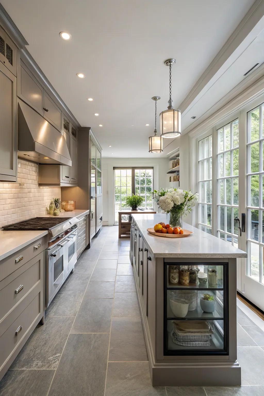 A slim island can serve as a practical focal point.