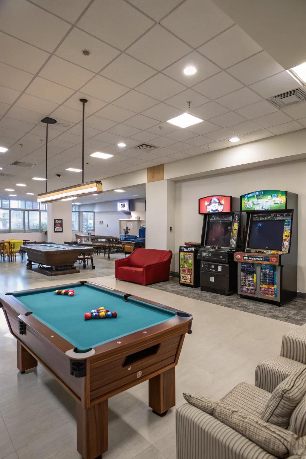 Creating zones helps organize activities in your game room.