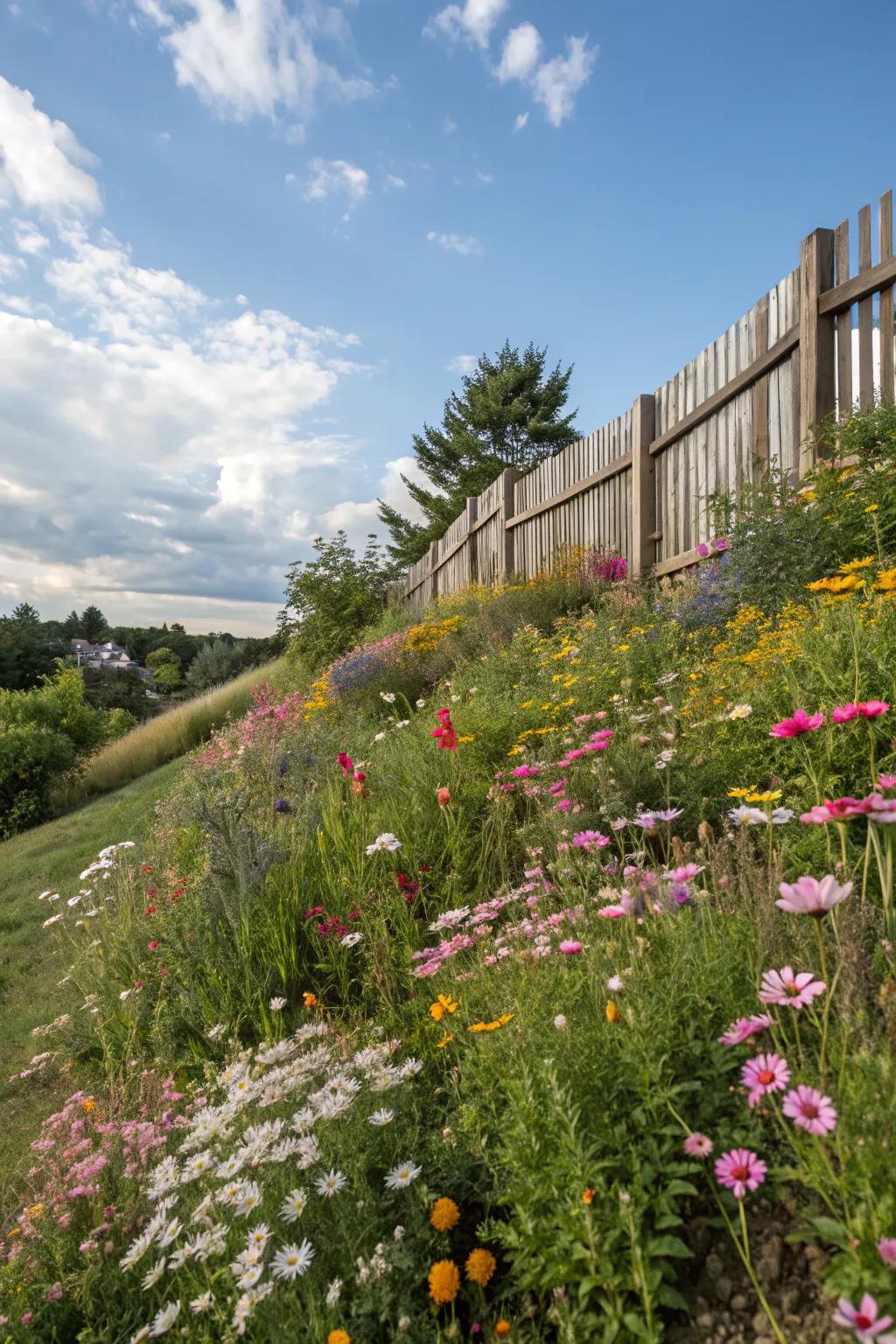 Wildflower slopes offer a vibrant, low-maintenance gardening solution.