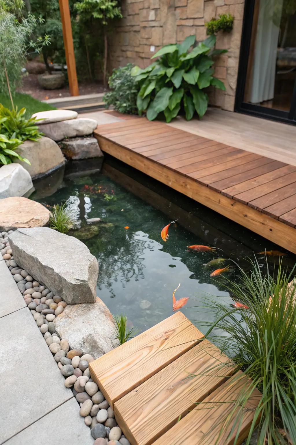 Embrace the tranquility of a beautifully crafted pond, where simplicity meets natural elegance.