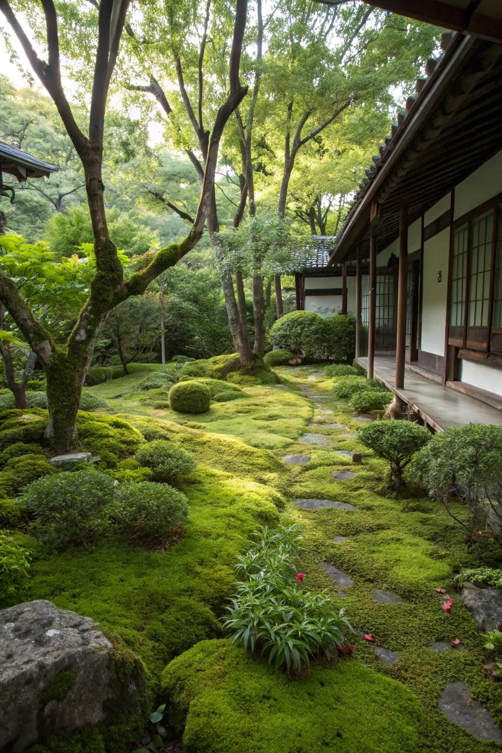 Moss gardens create an enchanting, low-light landscape.