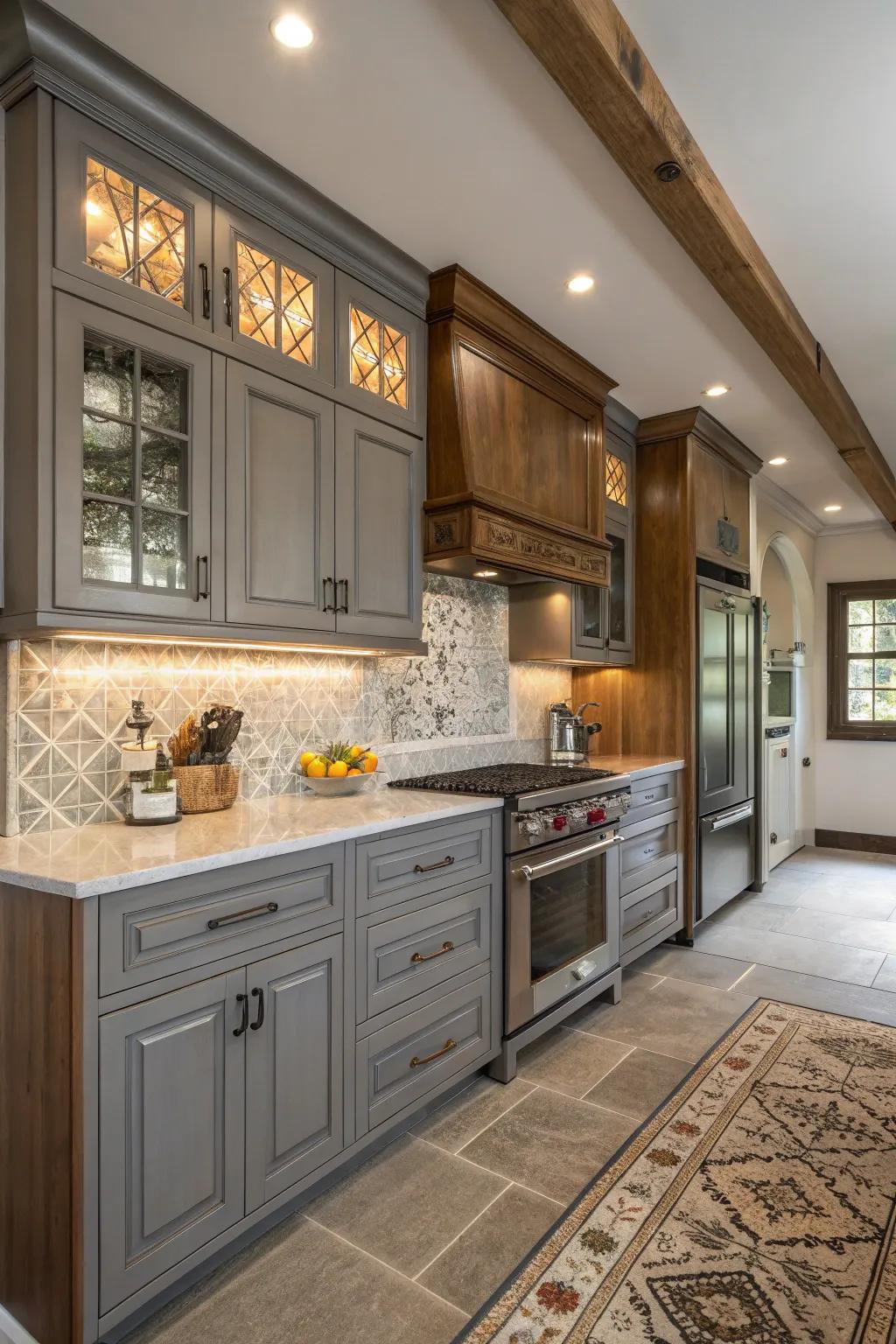 A transitional kitchen design demonstrating the versatility of gray cabinets.