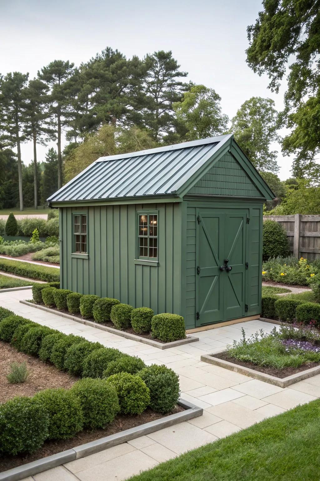 A metal topping incorporates a modern touch to a green structure.