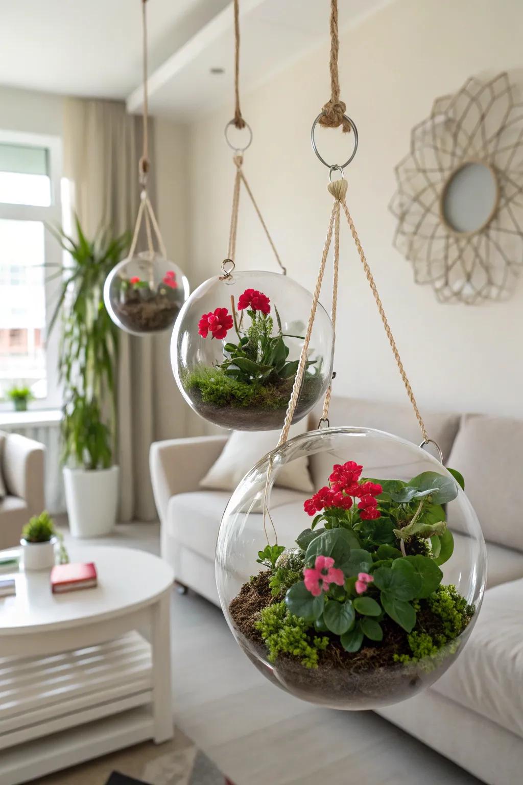 Glass enclosures offer a sleek display for blooms.