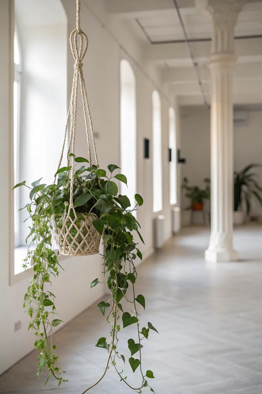 Achieve elegance with minimalist plant hangings.