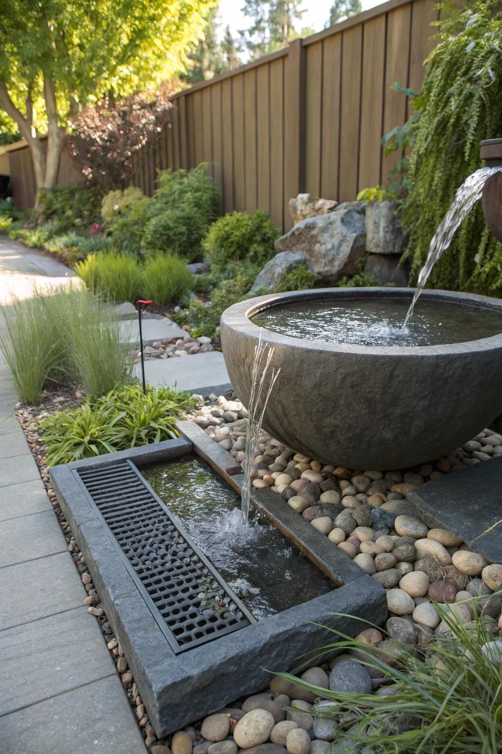 Transform utility into elegance with a sleek water feature that enhances your backyard's aesthetic.