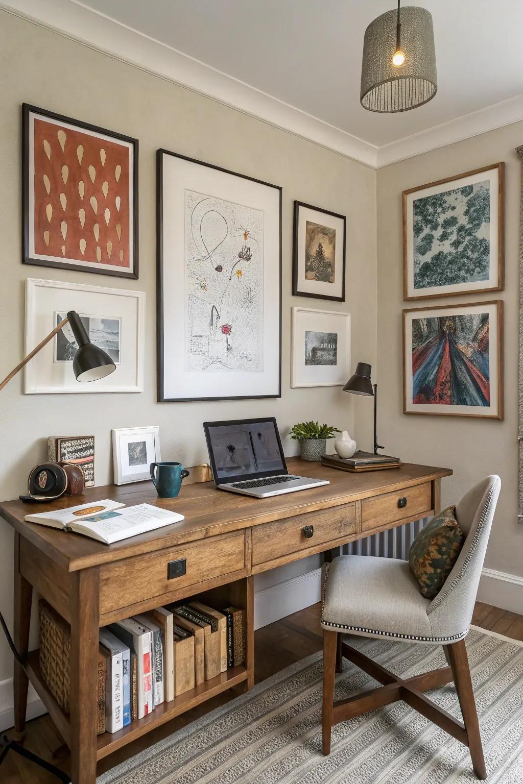 A harmonious mix of traditional and modern elements in a home office.