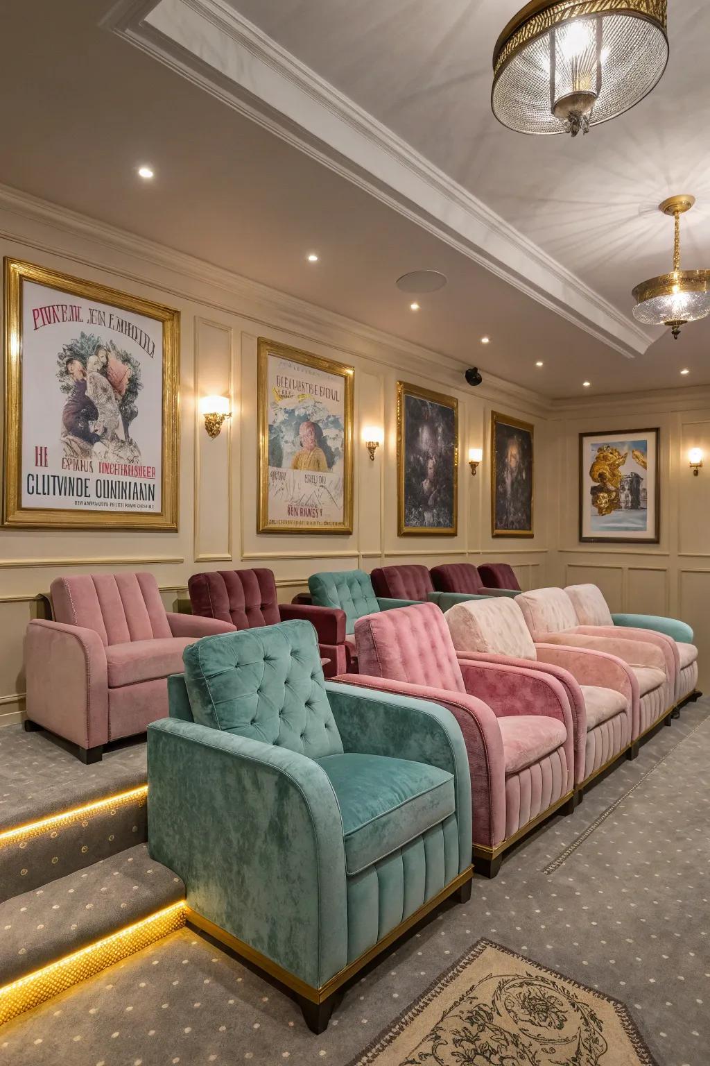 Vintage theater seats add charm and personality to your home theater.