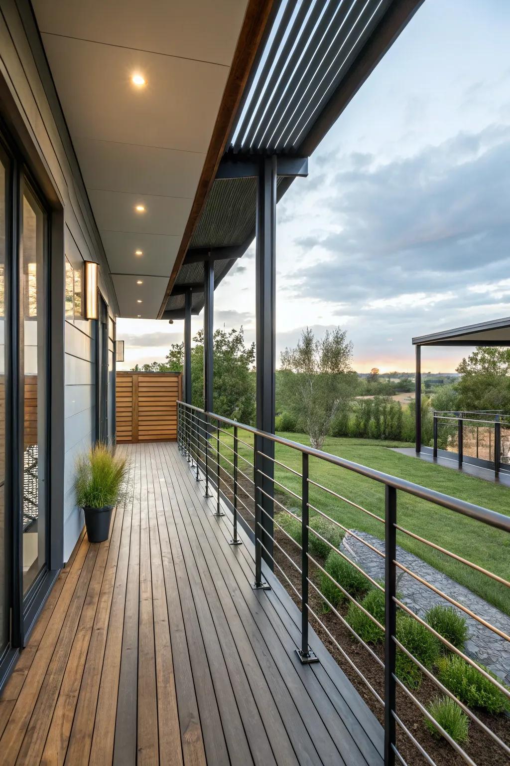Mixing textures such as wood and metal adds depth to this porch.