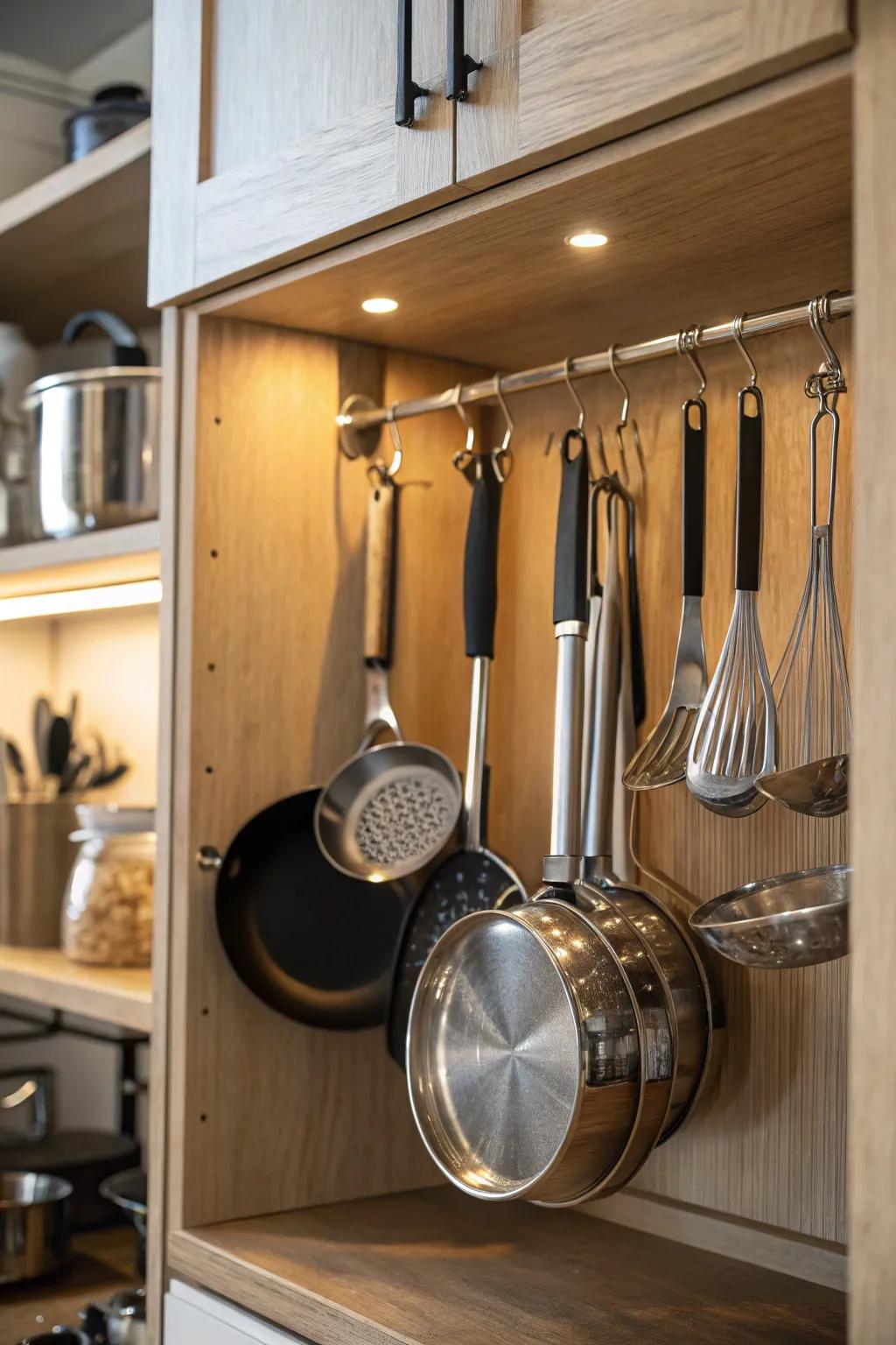 Hang cookware for simple access.