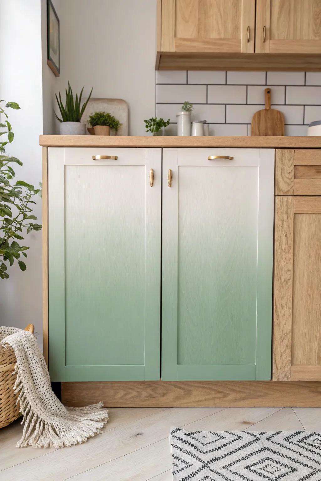 Transform your kitchen with a stunning ombre effect that adds artistic flair and natural beauty to your cabinets.