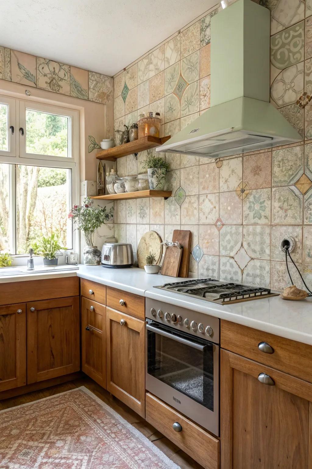 Vintage tiles evoke a romantic and nostalgic ambiance.