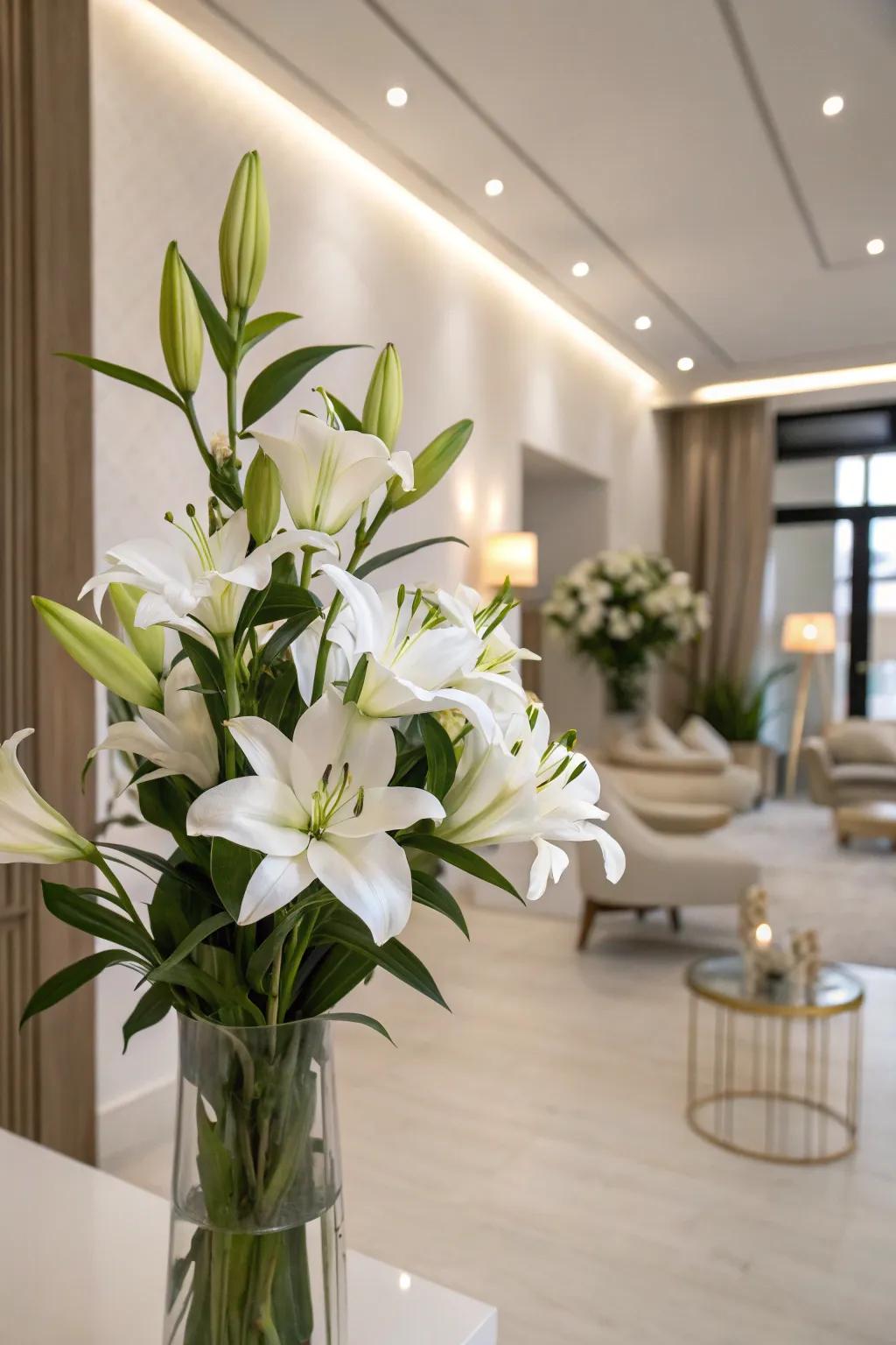Lilies provide elegance and a serene ambiance.