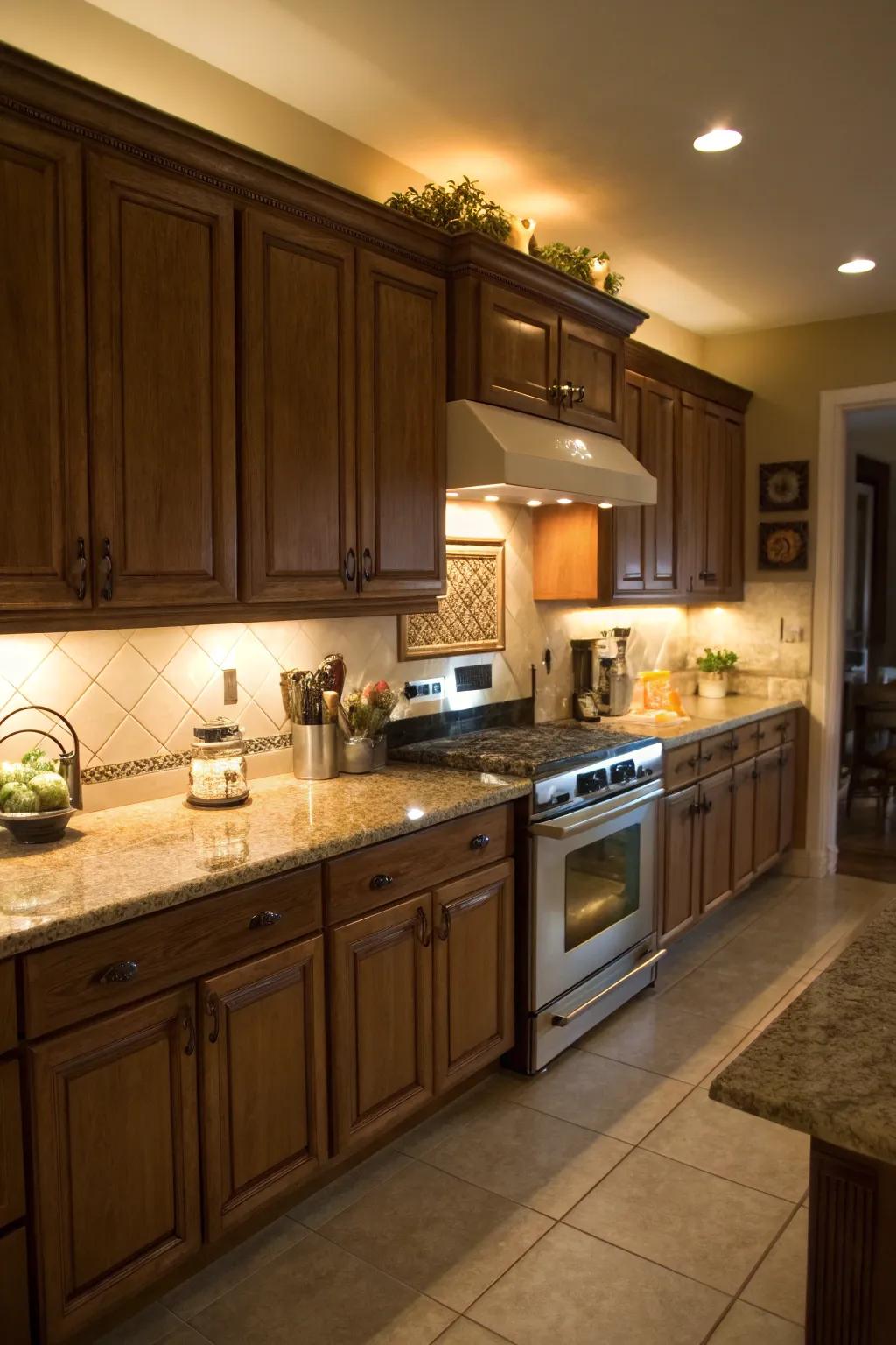 Under cabinet lighting for a functional glow.